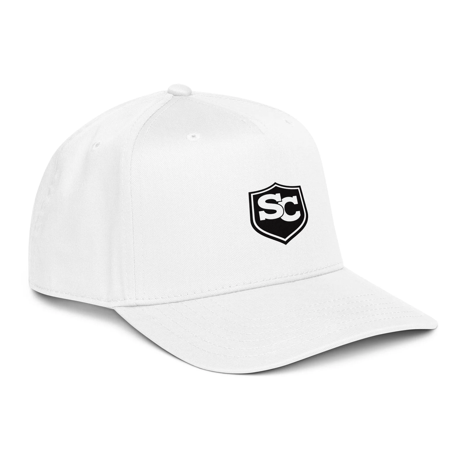 Gorra blanca de 5 paneles, vista lateral derecha