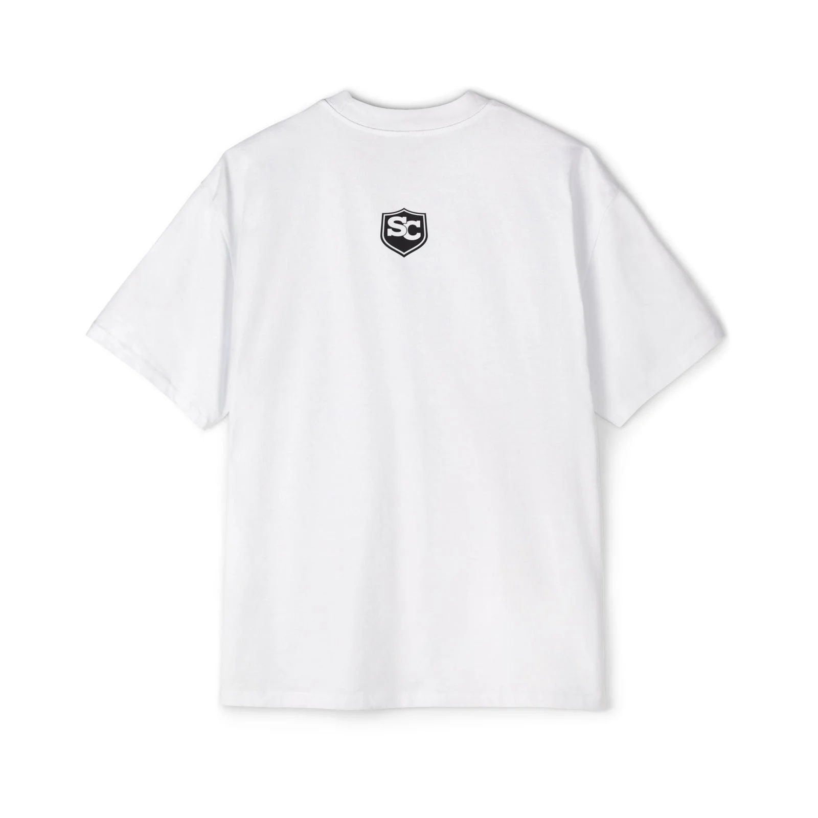 Camiseta Heavy Oversize blanca con el escudo SC pequeño en la espalda