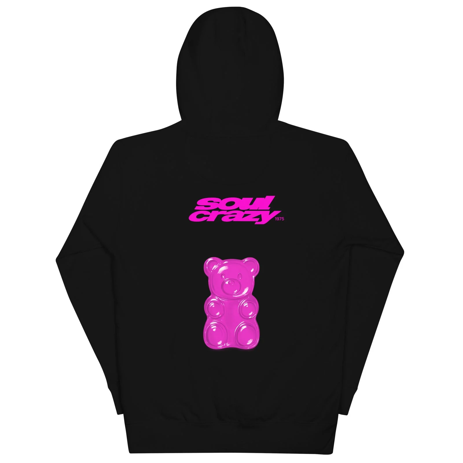 Estampado del osito Candy rosa en la espalda de la sudadera negra