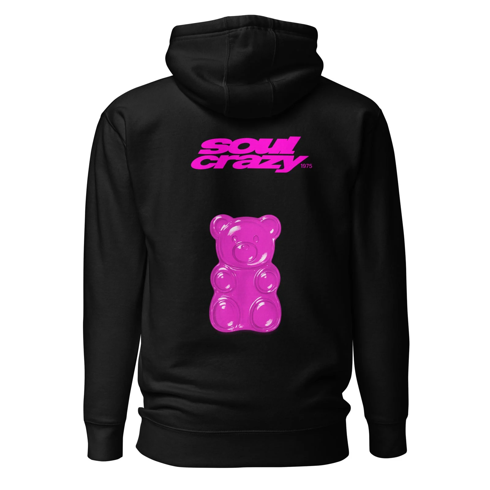 Sudadera Candy negra con el osito de gominola rosa y el logo Soul Crazy en la espalda